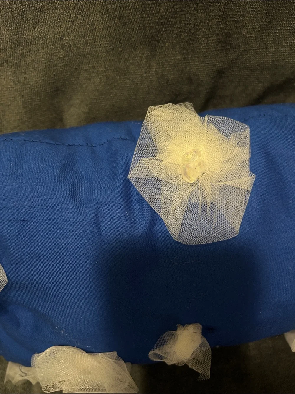 Royal Blue Lumbar Pillow with White Floral Appliqués